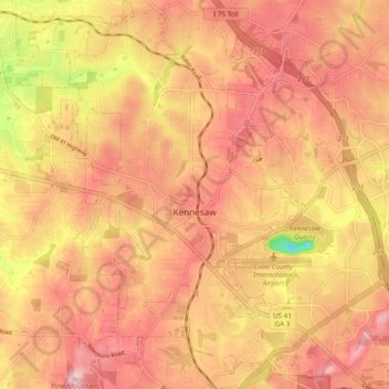 Kennesaw topographic map, elevation, terrain