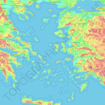 Aegean Sea topographic map, elevation, terrain