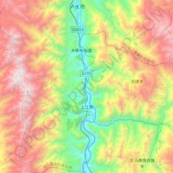 上江镇 topographic map, elevation, terrain
