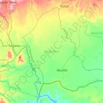 Mwea West topographic map, elevation, terrain