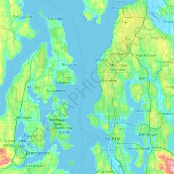 Puget Sound topographic map, elevation, terrain
