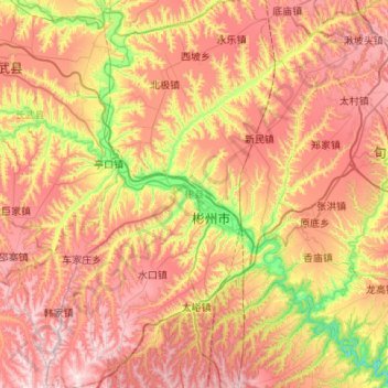 彬州市 topographic map, elevation, terrain