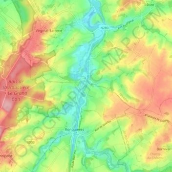 Kanaal Charleroi-Brussel topographic map, elevation, terrain