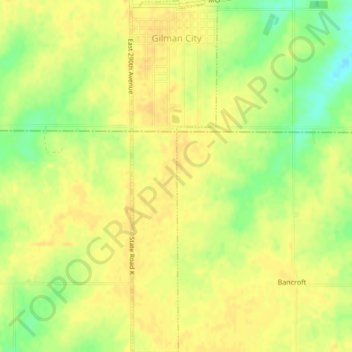 Gilman City topographic map, elevation, terrain