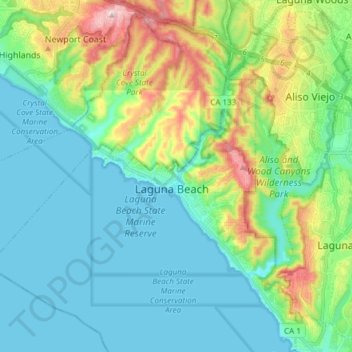 Laguna Beach topographic map, elevation, terrain
