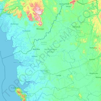 North Western Province topographic map, elevation, terrain