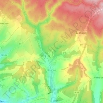 Givonne topographic map, elevation, terrain