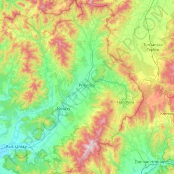 District of Prievidza topographic map, elevation, terrain