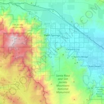 Palm Springs topographic map, elevation, terrain