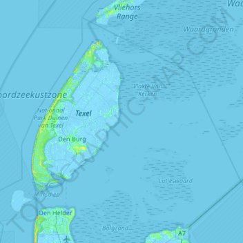 Texel topographic map, elevation, terrain