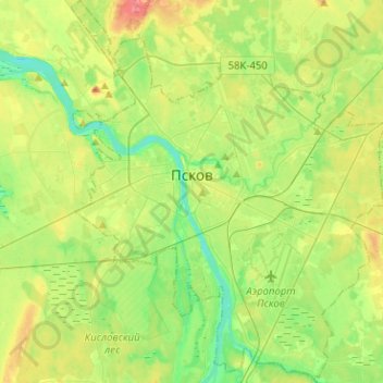Псков topographic map, elevation, terrain