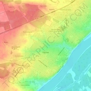Орловское городское поселение topographic map, elevation, terrain