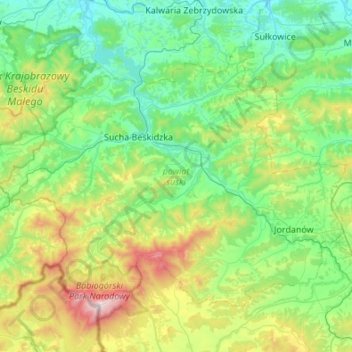 powiat suski topographic map, elevation, terrain