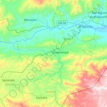 Guastatoya topographic map, elevation, terrain