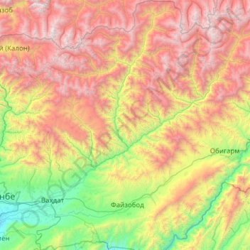 Vahdat District topographic map, elevation, terrain