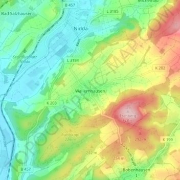 Wallernhausen topographic map, elevation, terrain