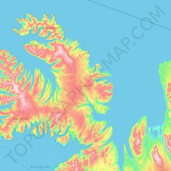 Westfjords topographic map, elevation, terrain