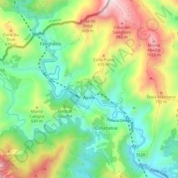 Airole topographic map, elevation, terrain