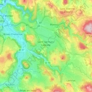 Saint-Germain-Laprade topographic map, elevation, terrain