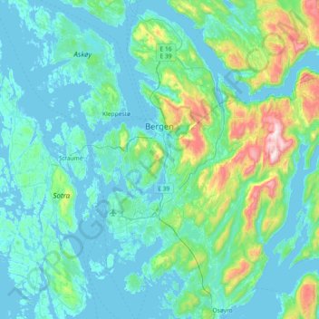 Bergen topographic map, elevation, terrain