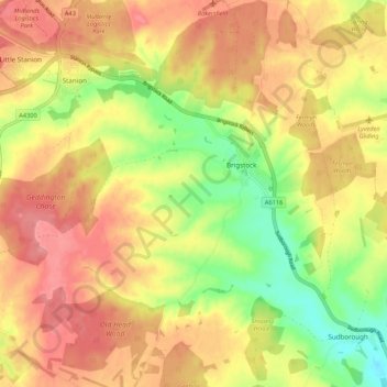 Brigstock topographic map elevation - Thumbnail