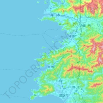 日高郡 topographic map, elevation, terrain
