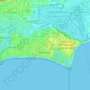 Isla Vista topographic map, elevation, terrain