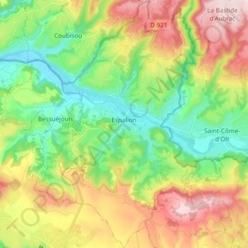 Espalion topographic map, elevation, terrain