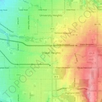 Shaker Heights topographic map, elevation, terrain