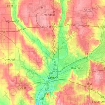 Dayton topographic map, elevation, terrain