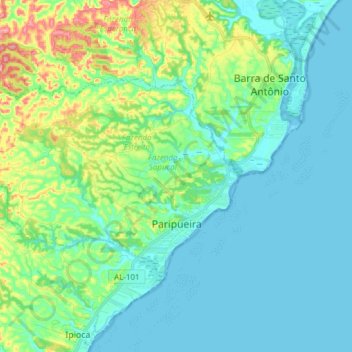 Paripueira topographic map, elevation, terrain