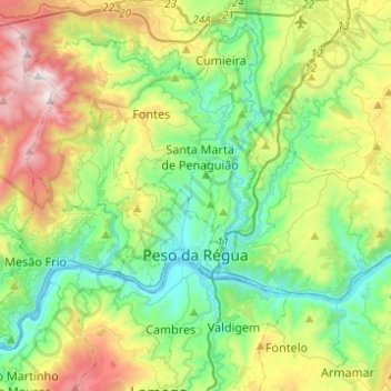 Peso da Régua topographic map, elevation, terrain
