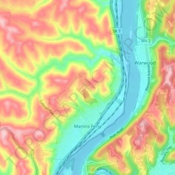 Martins Ferry topographic map, elevation, terrain