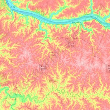 Bracken County topographic map, elevation, terrain