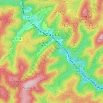 Weidenthal topographic map, elevation, terrain