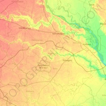 Kannauj topographic map, elevation, terrain