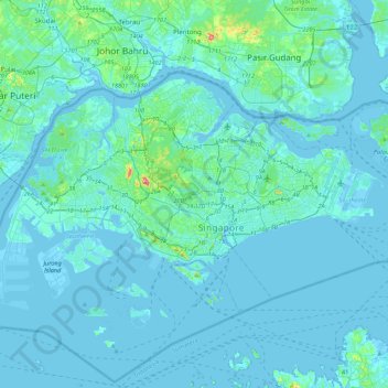 Singapore topographic map, elevation, terrain