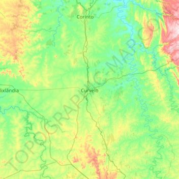 Curvelo topographic map, elevation, terrain