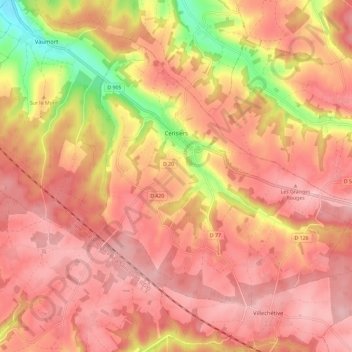 Cerisiers topographic map, elevation, terrain