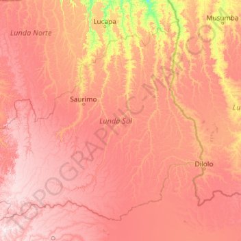 Lunda Sul Province topographic map, elevation, terrain