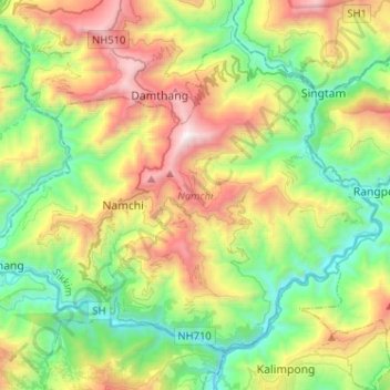 Namchi topographic map, elevation, terrain