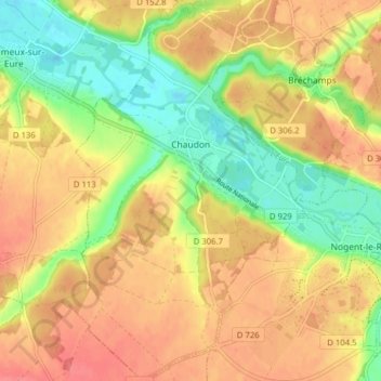 Chaudon topographic map, elevation, terrain