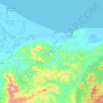 Limón topographic map, elevation, terrain