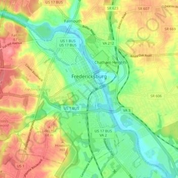 Fredericksburg topographic map, elevation, terrain