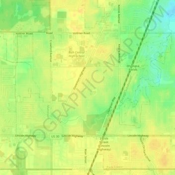Olympia Fields topographic map, elevation, terrain