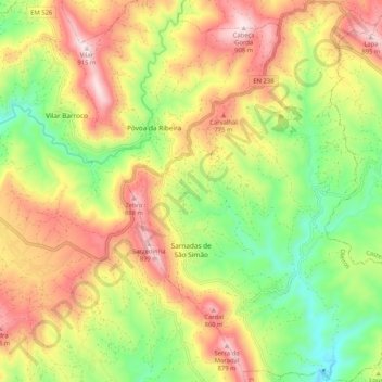 Sarnadas de São Simão topographic map, elevation, terrain