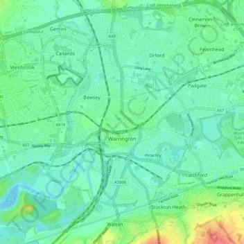Warrington topographic map, elevation, terrain