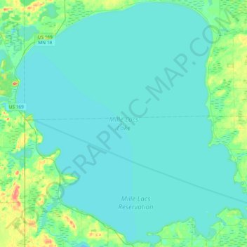 Mille Lacs Lake topographic map, elevation, terrain