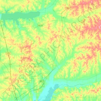 Yalobusha County topographic map, elevation, terrain