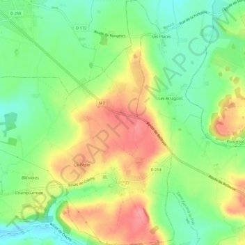 Langy topographic map, elevation, terrain